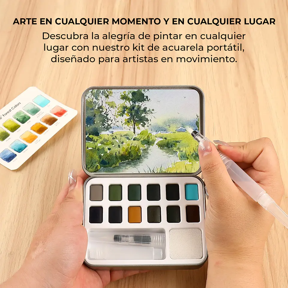 SET ACUARELA BOLSILLO 12 COLORES  BOSQUE + PINCEL  7