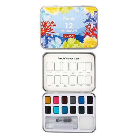 SET ACUARELA BOLSILLO 12 COLORES OCÉANO + PINCEL 