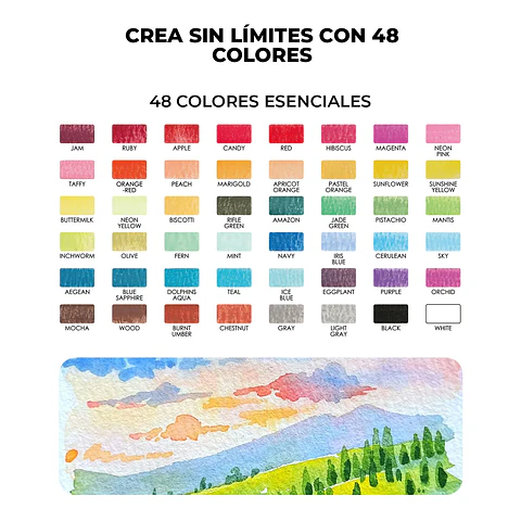 SET DE ACUARELAS TODO EN UNO DE 48 COLORES 