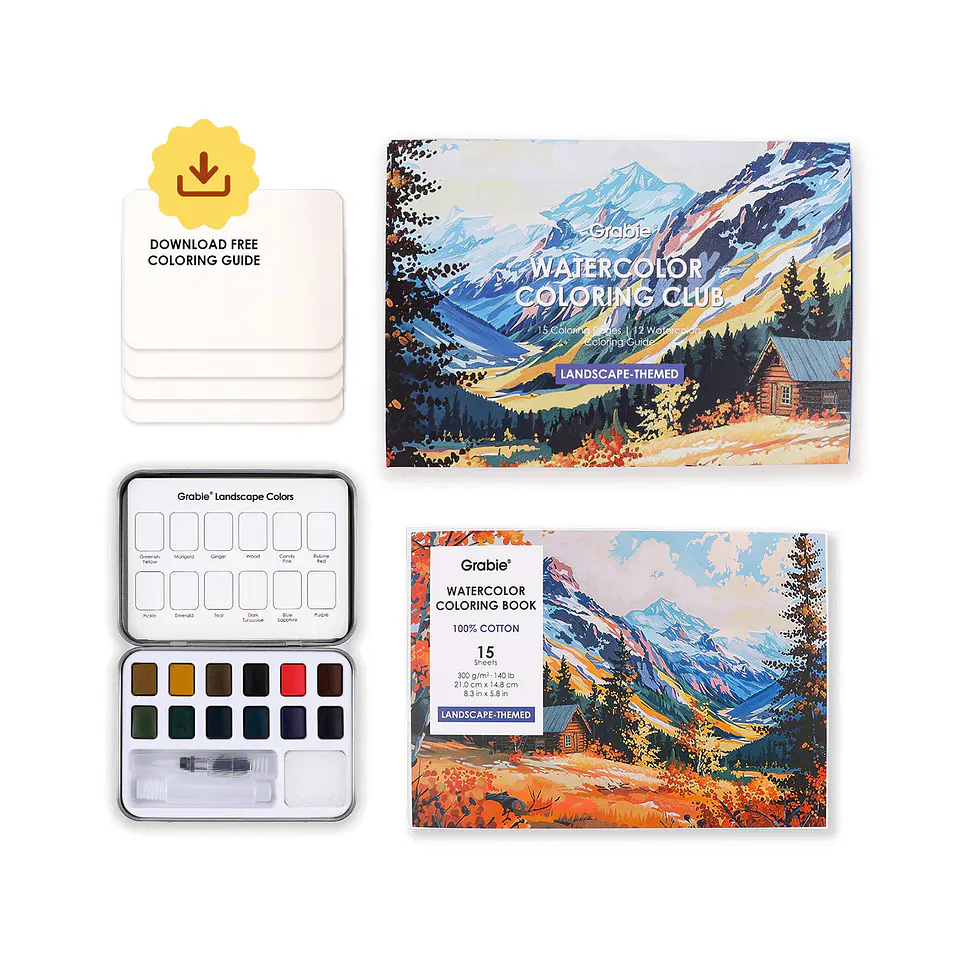 GRABIE CLUB BOX CAJA COLOREAR ACUARELA TEMÁTICA PAISAJES  1