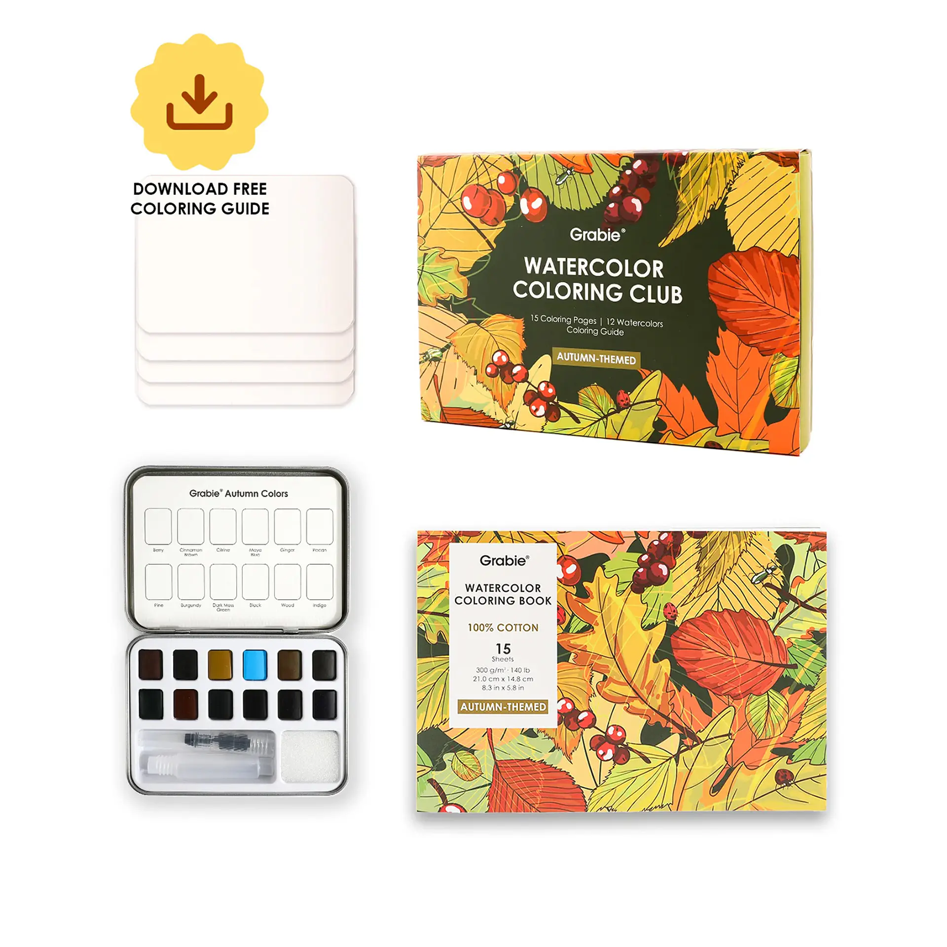 GRABIE CLUB BOX CAJA COLOREAR ACUARELA TEMÁTICA OTOÑO  1