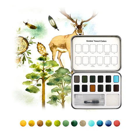 GRABIE CLUB BOX CAJA COLOREAR ACUARELA TEMÁTICA BOSQUE 