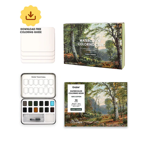 GRABIE CLUB BOX CAJA COLOREAR ACUARELA TEMÁTICA BOSQUE 