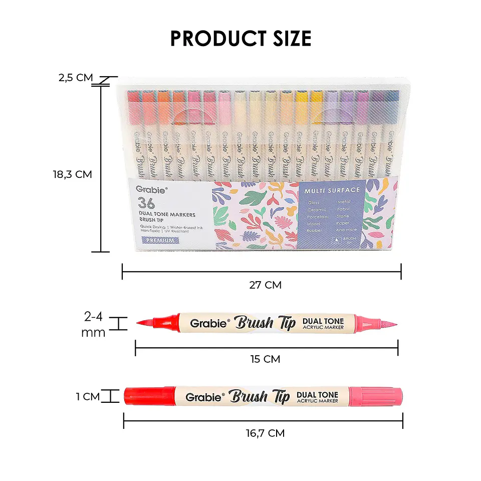 JUEGO DE 36 MARCADORES ACRÍLICOS PUNTA PINCEL DOBLE TONO 5