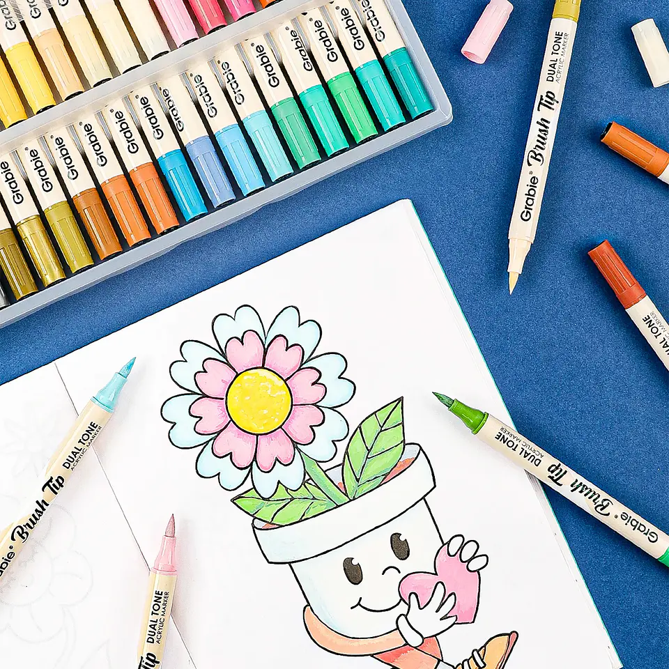 JUEGO DE 36 MARCADORES ACRÍLICOS PUNTA PINCEL DOBLE TONO 11