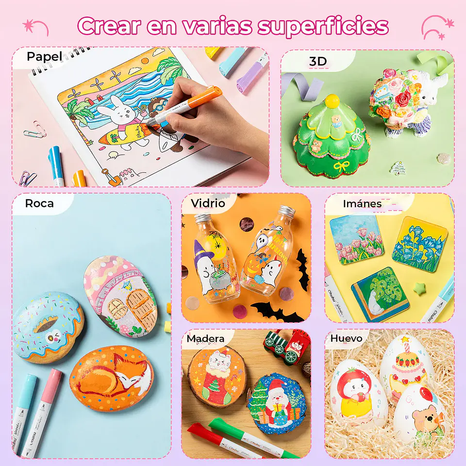 WAIMOKU 24 MARCADORES ACRÍLICOS FLUJO DIRECTO DOBLE PUNTA 7