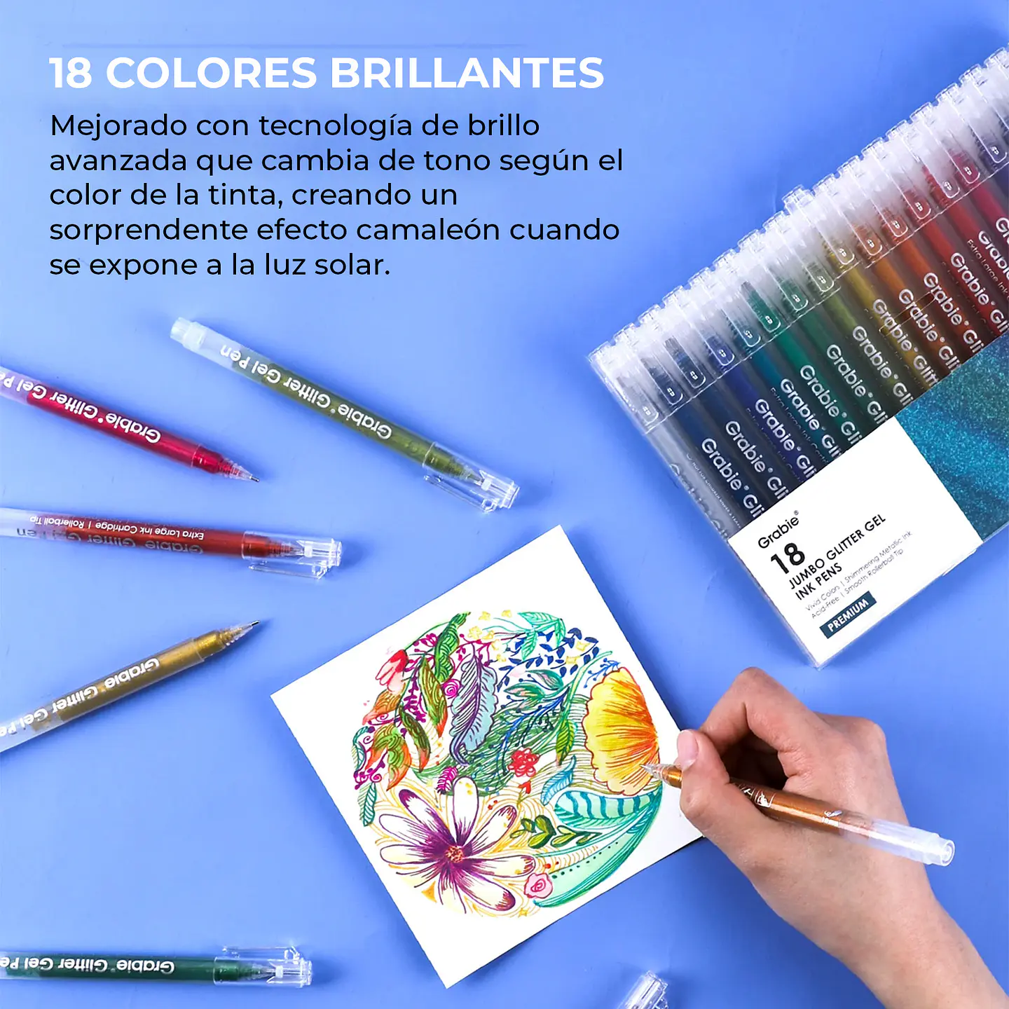 JUEGO DE 18 LÁPICES DE TINTA DE GEL CON GLITTER  9