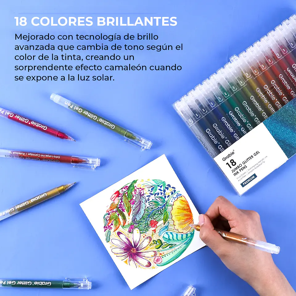 JUEGO DE 18 LÁPICES DE TINTA DE GEL CON GLITTER  9