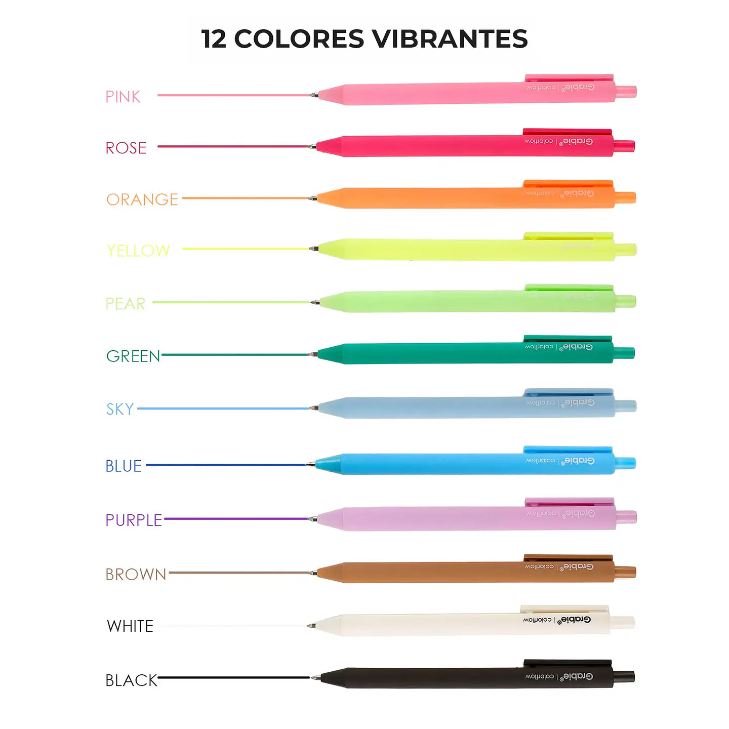 JUEGO 12 BOLÍGRAFOS RETRÁCTILES GEL ACRÍLICO COLORFLOW  2