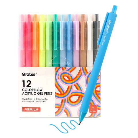 JUEGO 12 BOLÍGRAFOS RETRÁCTILES GEL ACRÍLICO COLORFLOW 