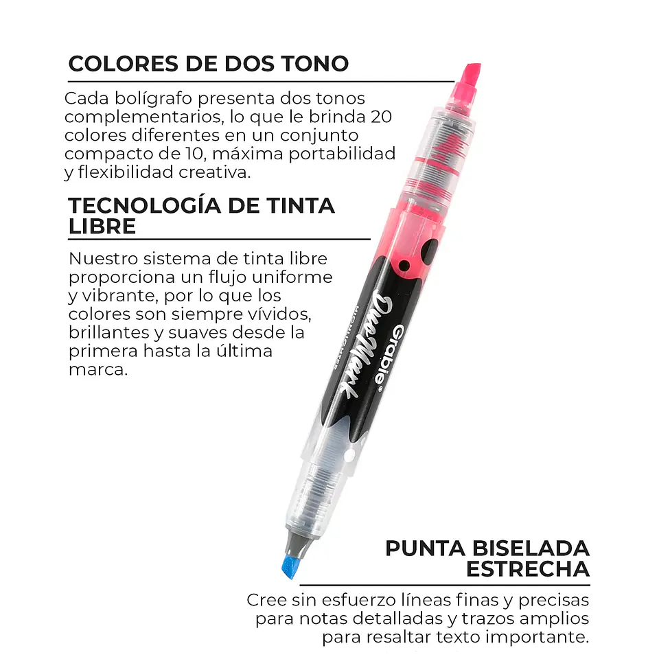 JUEGO DE 10 DESTACADORES DUOMARK (20 COLORES)  3