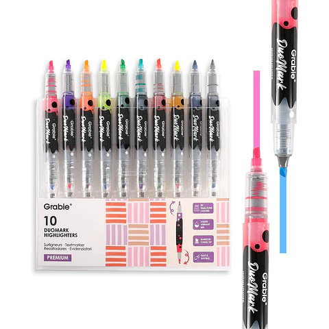 JUEGO DE 10 DESTACADORES DUOMARK (20 COLORES) 