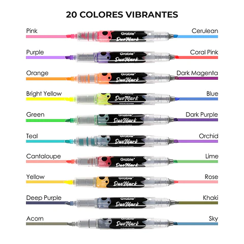 JUEGO DE 10 DESTACADORES DUOMARK (20 COLORES) 
