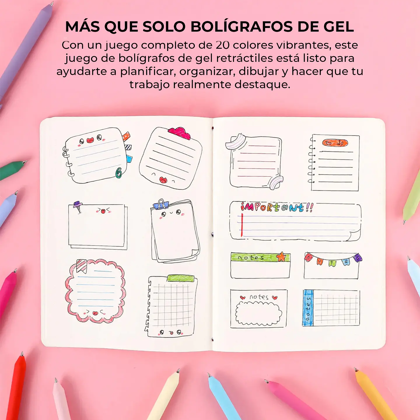 JUEGO DE 20 BOLÍGRAFOS DE GEL RETRÁCTILES DE COLORES  6