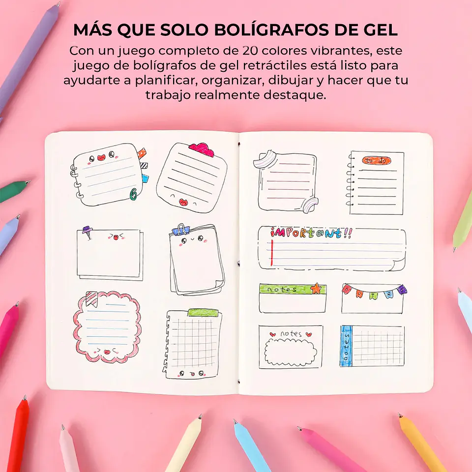 JUEGO DE 20 BOLÍGRAFOS DE GEL RETRÁCTILES DE COLORES  6