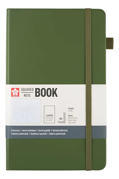 LIBRETA SKETCHBOOK SAKURA CUADROS 13X21 CM VERDE PINO 