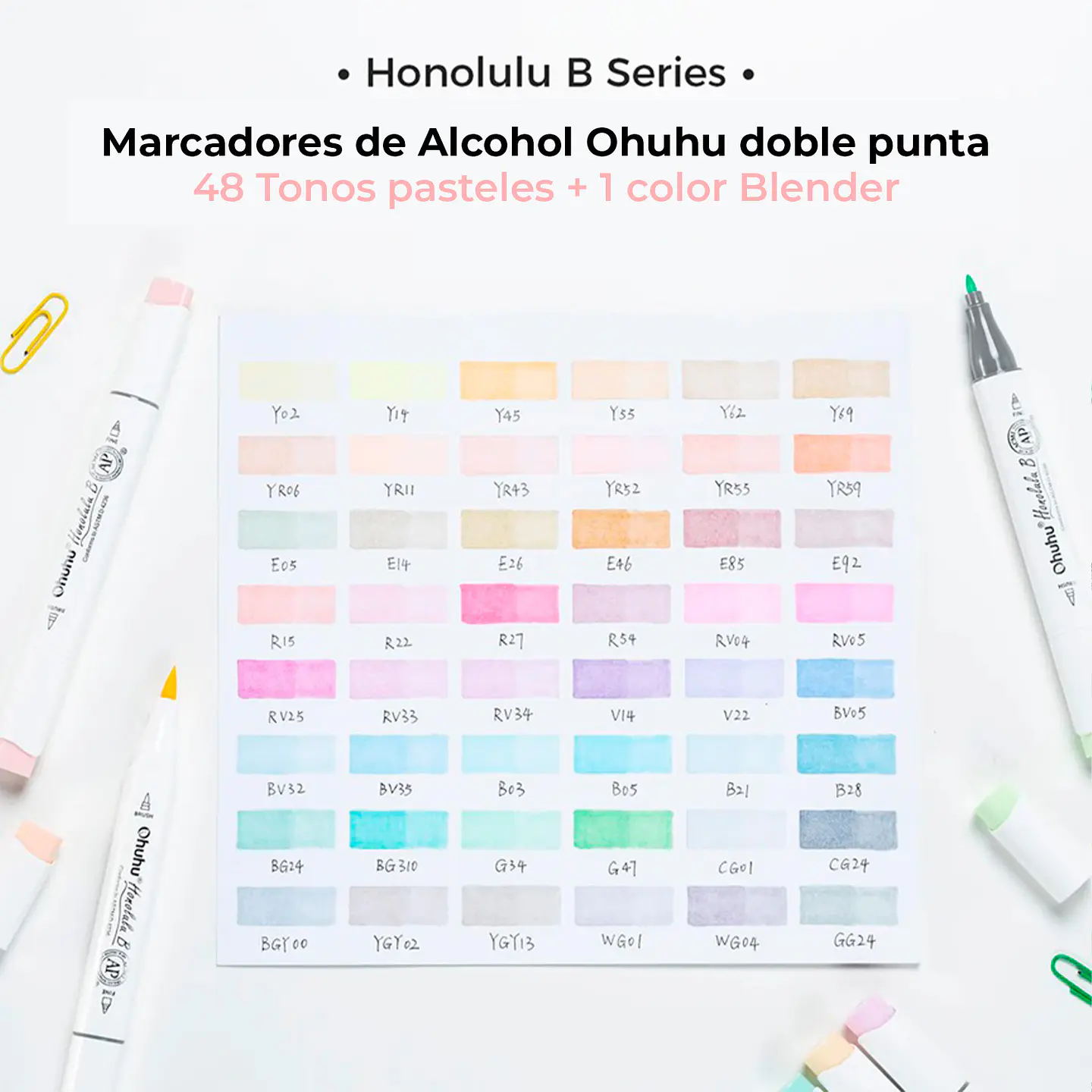 OHUHU 48 MARCADORES DE ALCOHOL PASTEL PINCEL Y FINA 7