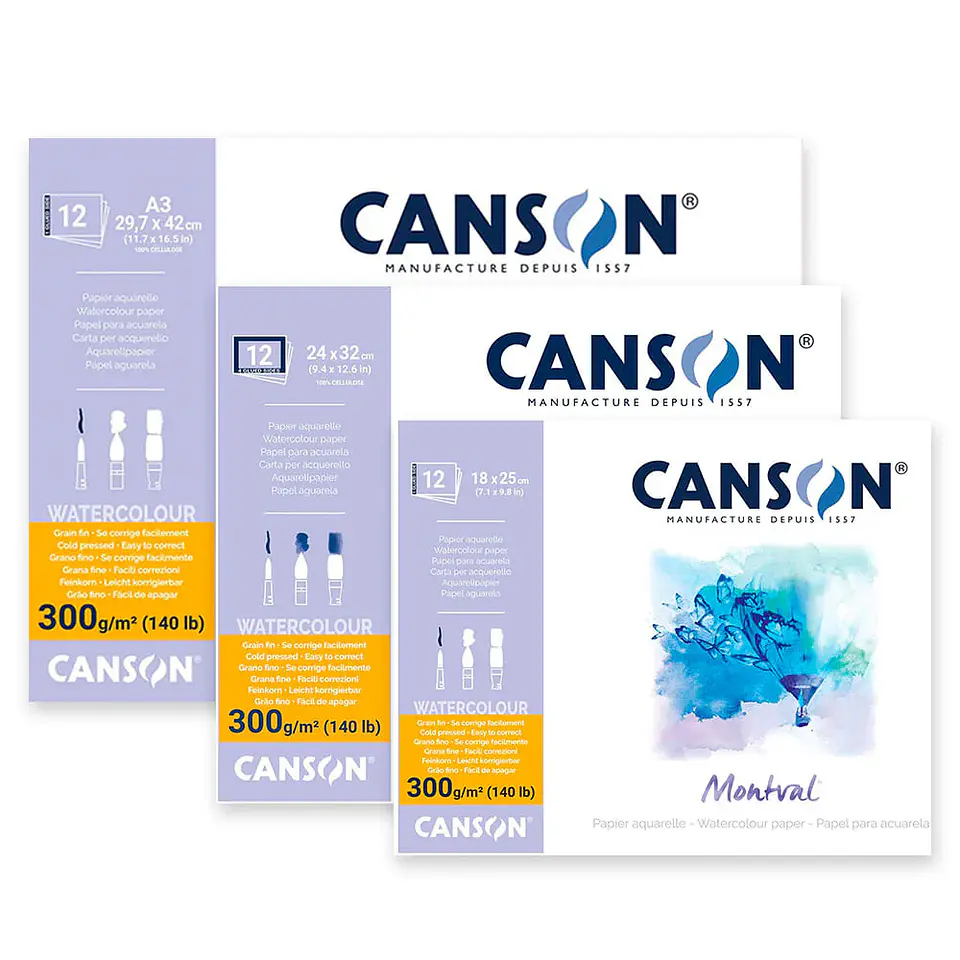 CANSON PAD MONTVAL ACUARELA 18X25 CM 12H 300G  3