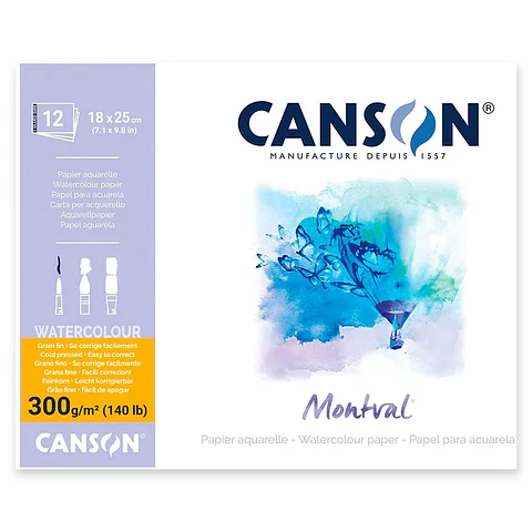 CANSON PAD MONTVAL ACUARELA 18X25 CM 12H 300G 