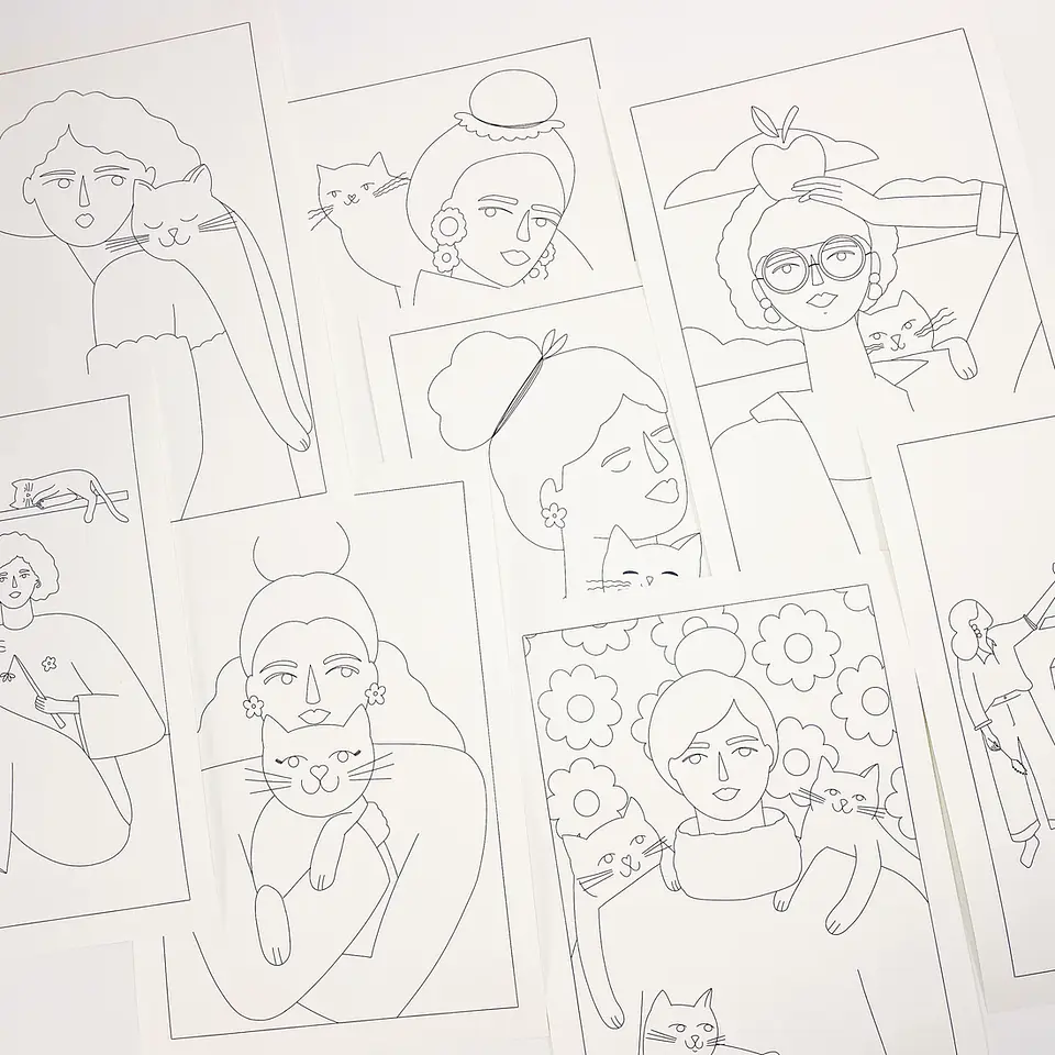CAT LADY SET LÁMINAS PARA COLOREAR  4