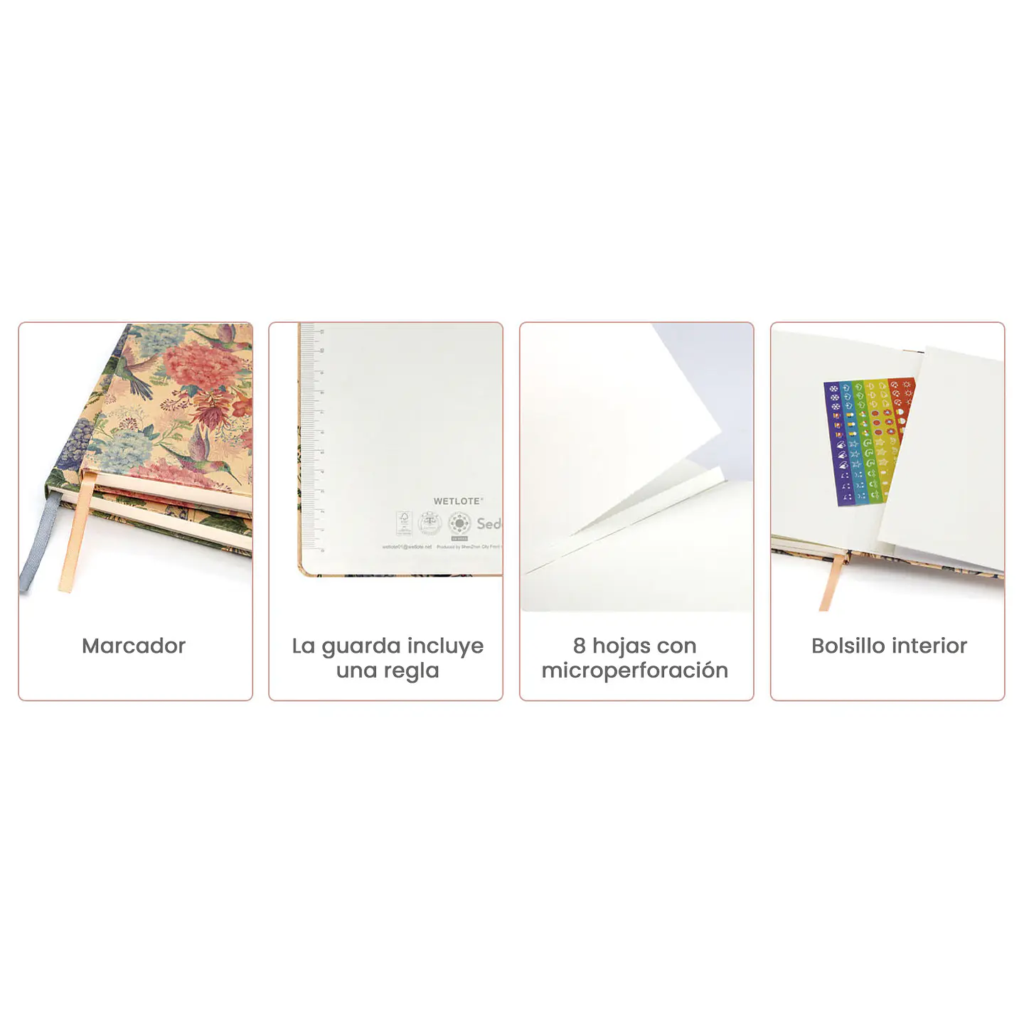 PACK CUADERNO A6 WETLOTE TAPA DURA FLORES PAPEL CON LINEAS 5