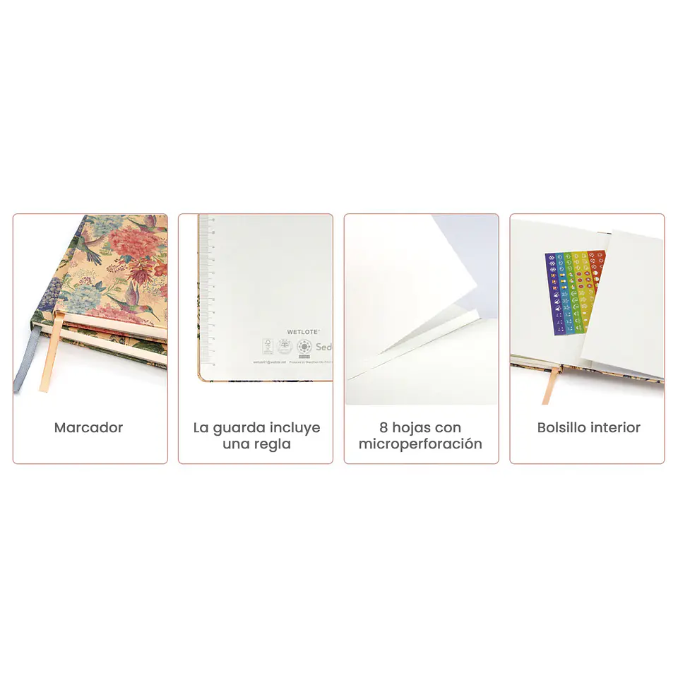 CUADERNO A5 WETLOTE DE TAPA DURA FLORES PAPEL LISO 3