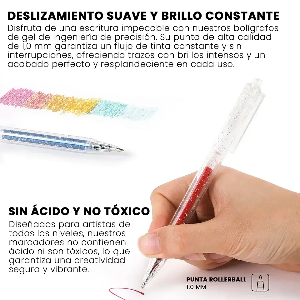 SET DE 18 LÁPICES RETRÁCTILES GEL GLITTER  3