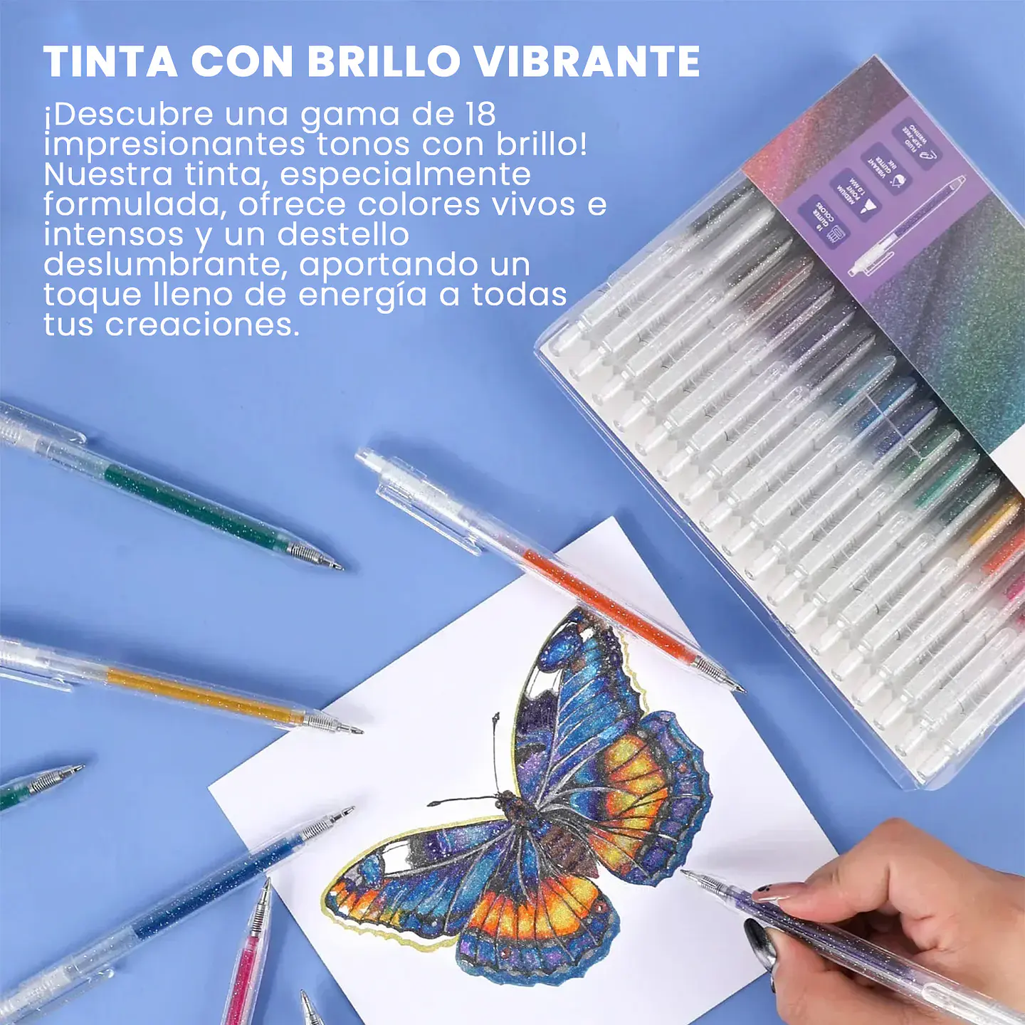 SET DE 18 LÁPICES RETRÁCTILES GEL GLITTER  8