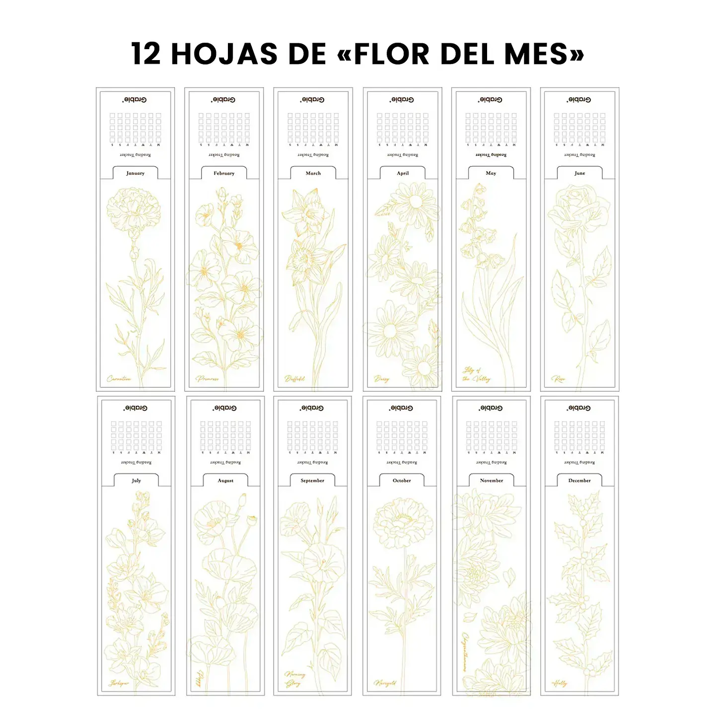 12 MARCAPÁGINAS PARA COLOREAR – EDICIÓN FLORES  3