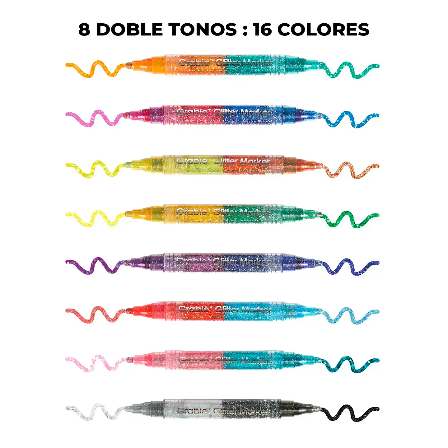 SET 8 MARCADORES ACRÍLICOS DOBLE TONO GLITTER IRIDISCENTE   3