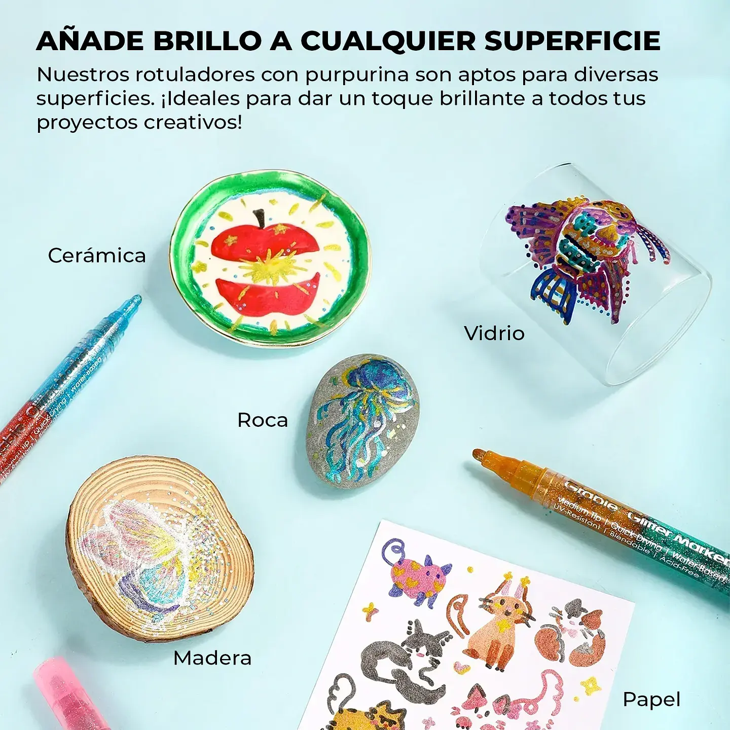 SET 8 MARCADORES ACRÍLICOS DOBLE TONO GLITTER IRIDISCENTE   6