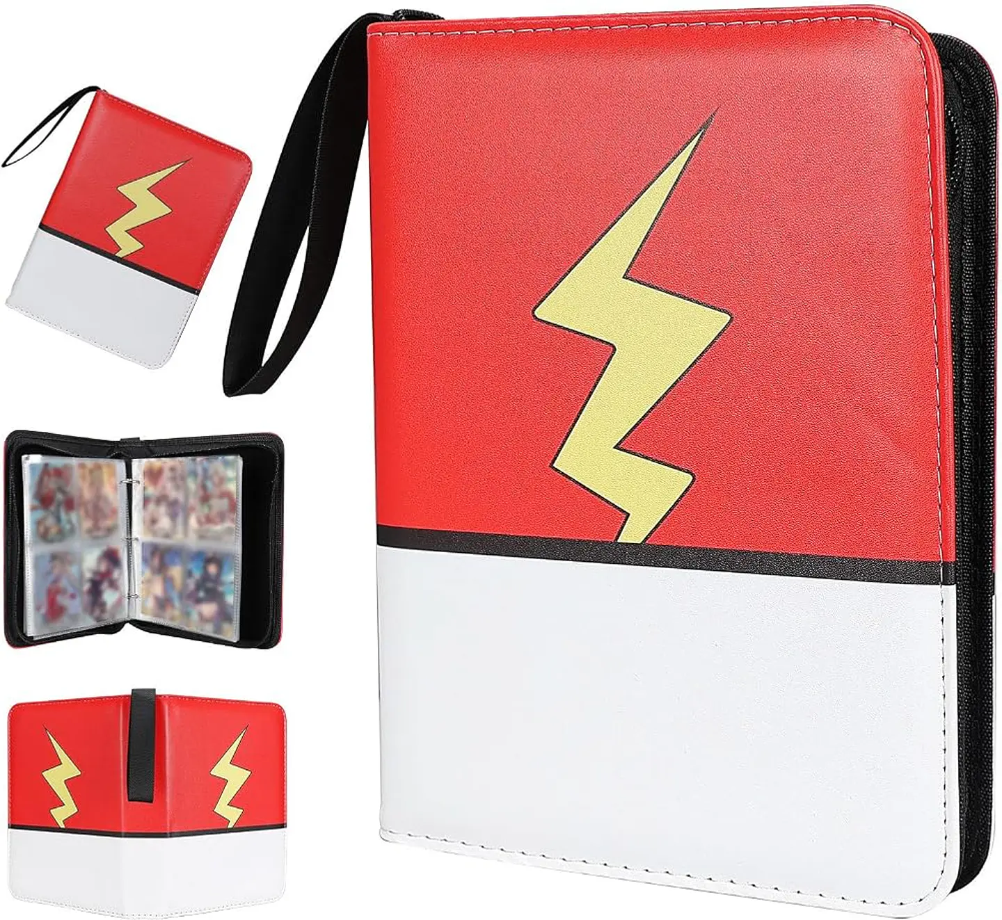 Álbum para cartas coleccionables con cremallera: 400 bolsillos doble cara y 50 fundas (rojo/blanco) 1