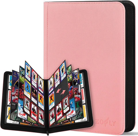 Carpeta para cartas con cremallera: 30 hojas de 9 bolsillos, 540 cartas, carga lateral (rosa)