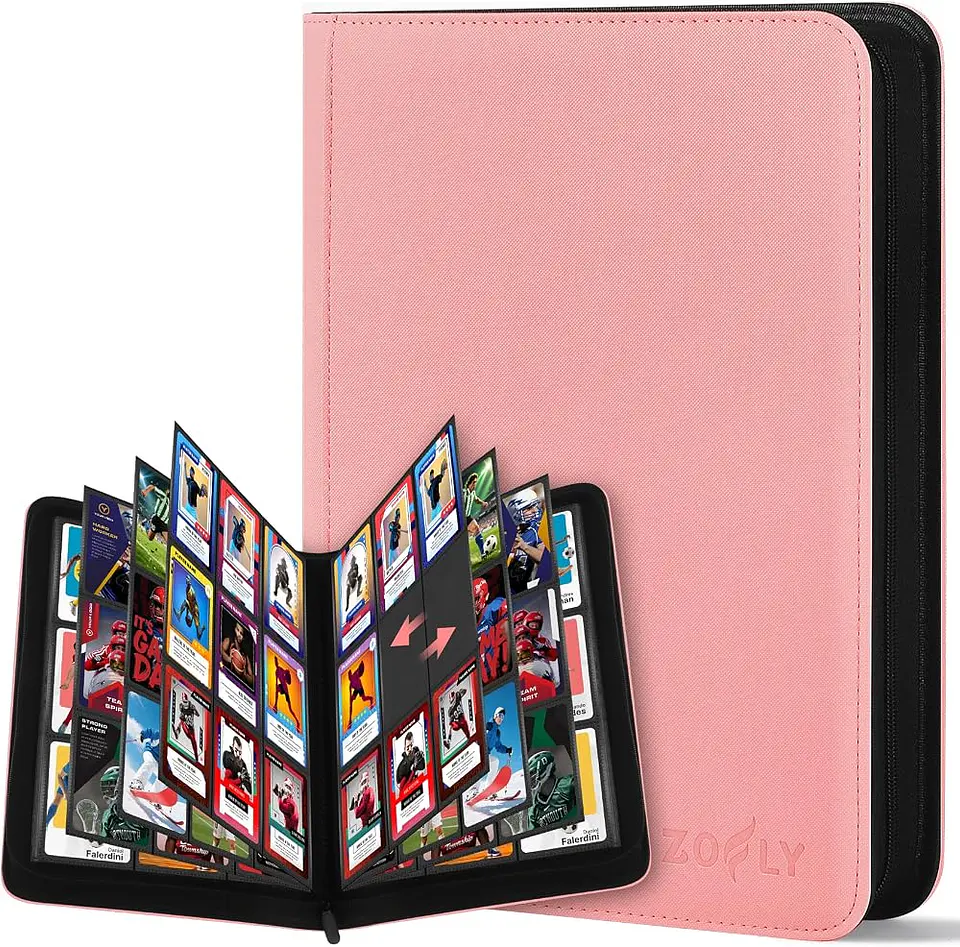 Carpeta para cartas con cremallera: 30 hojas de 9 bolsillos, 540 cartas, carga lateral (rosa) 1