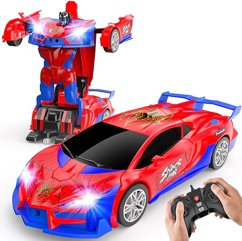 Auto a control remoto transformable en robot, 2.4 GHz, con luces (rojo)