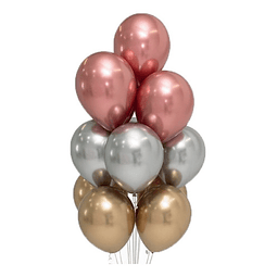 Globos con helio rosas, dorados y plateados (10)
