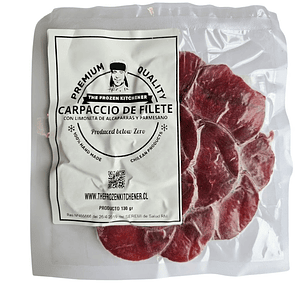 Carpaccio de filete angus con salsa de limoneta con queso parmesano y alcaparra