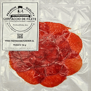 Carpaccio de filete angus con salsa de limoneta con queso parmesano y alcaparra