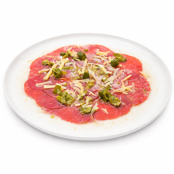 10 unidades de Carpaccio de filete angus con salsa de limoneta con queso parmesano y alcaparra 4