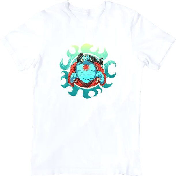 One Piece, Jinbe, Piratas del Sol, Siete Guerreros del Mar, Polera 100% Algodón Orgánico. - Blanco