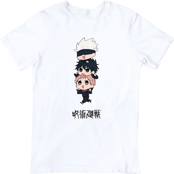 Jujutsu Kaisen, Gojo, Megumin y Itadori, Chibi Kawaii, Polera 100% Algodón Orgánico.