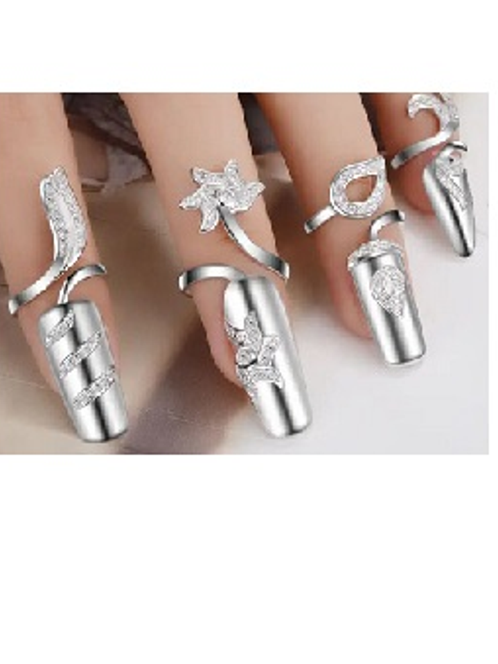 Anillos Florales para Uñas con Rhinestones en Plata 925 – Moda Juvenil 1