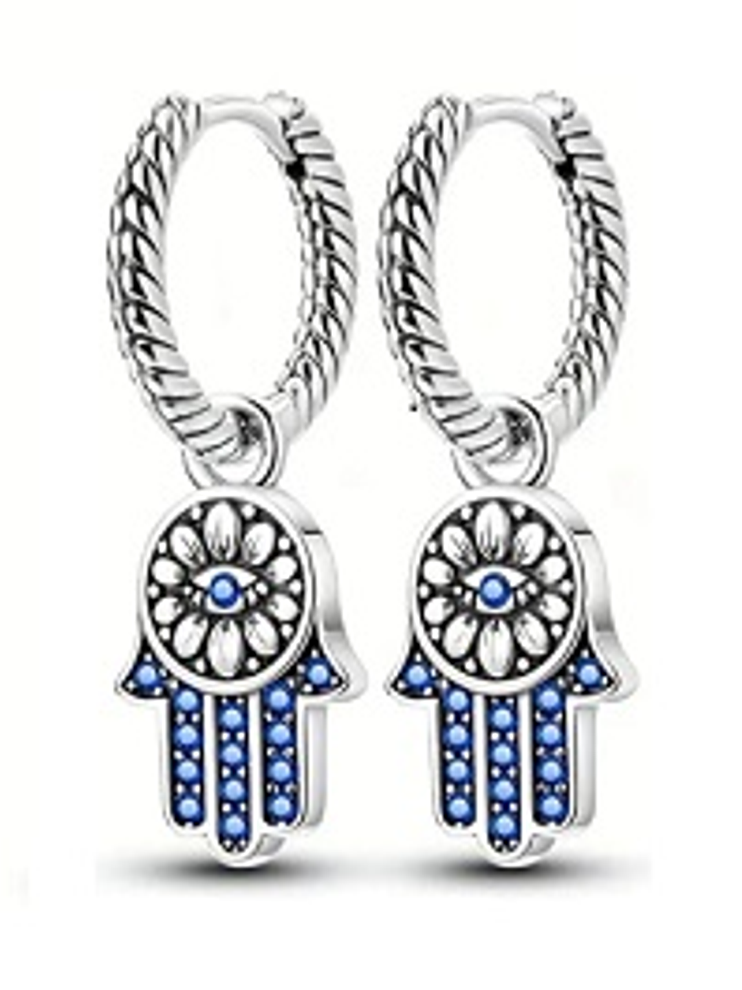 Aros Mano de Fátima en Plata 925 – Protección y Estilo con Detalles Azules 1