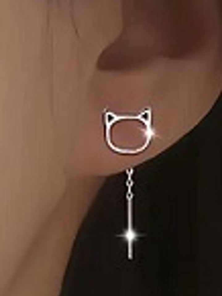 Aros Gato Plata 925 – Diseño Minimalista Colgante 2