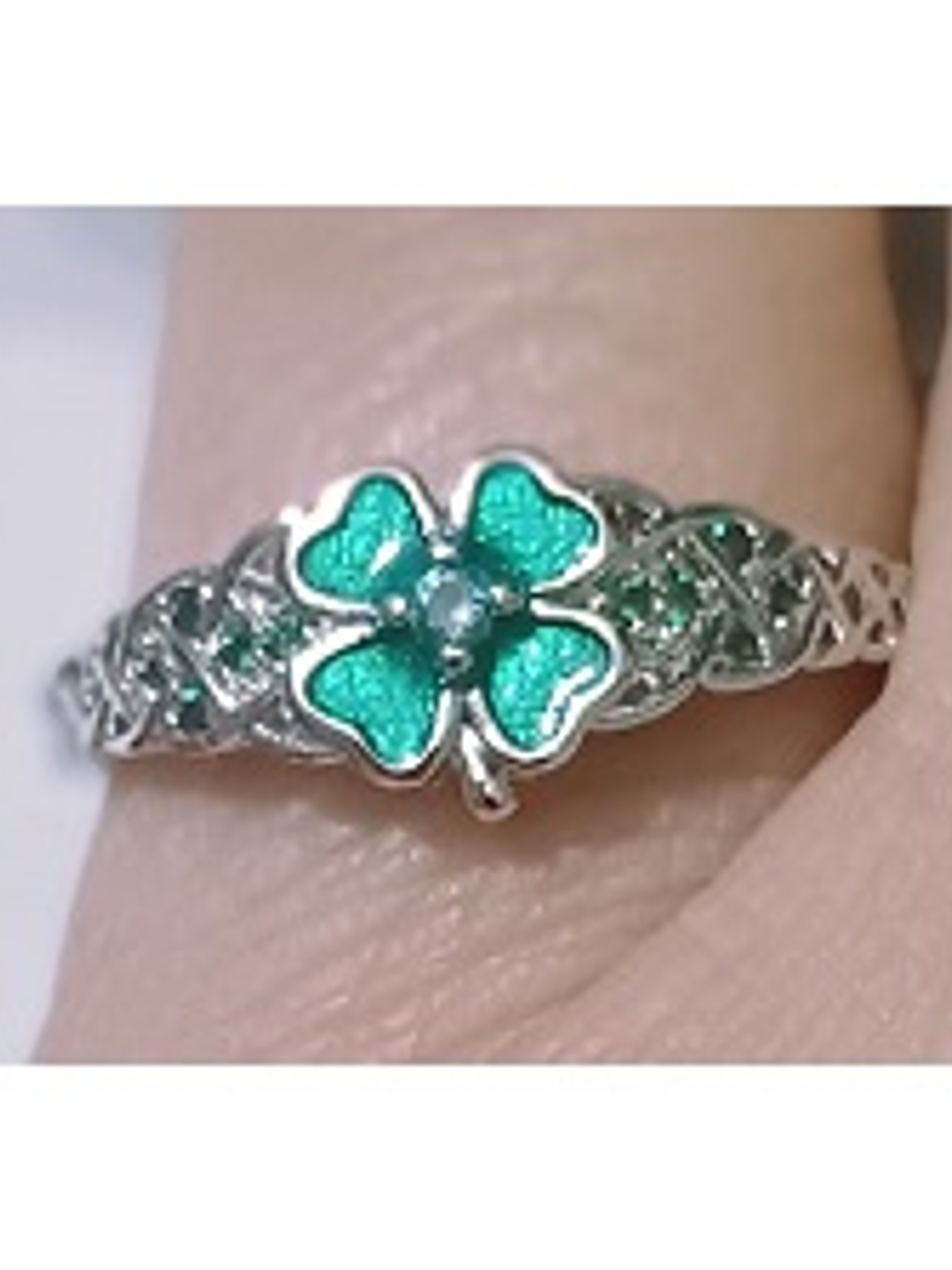 Anillo Trébol de Cuatro Hojas – Plata Esterlina 935 con Circonita Verde 1