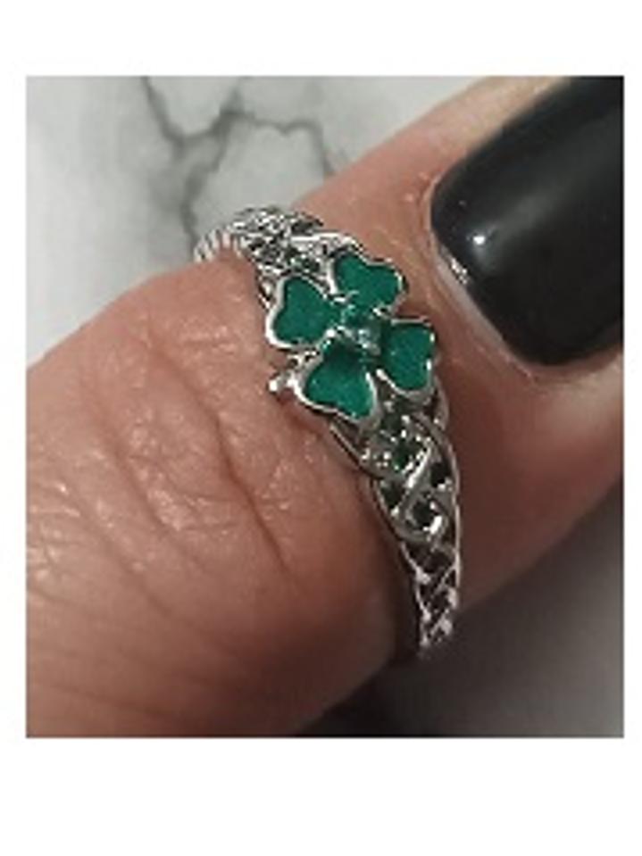 Anillo Trébol de Cuatro Hojas – Plata Esterlina 935 con Circonita Verde 3