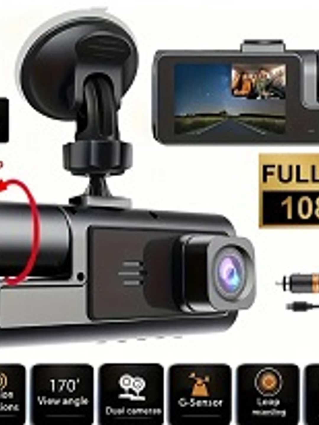 Cámara Grabadora para Vehículo DVR 3 Canales Full HD 1080P 1