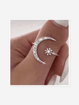 Anillo Celestial Luna y Estrella – Plata 925 con Zirconia Cúbica