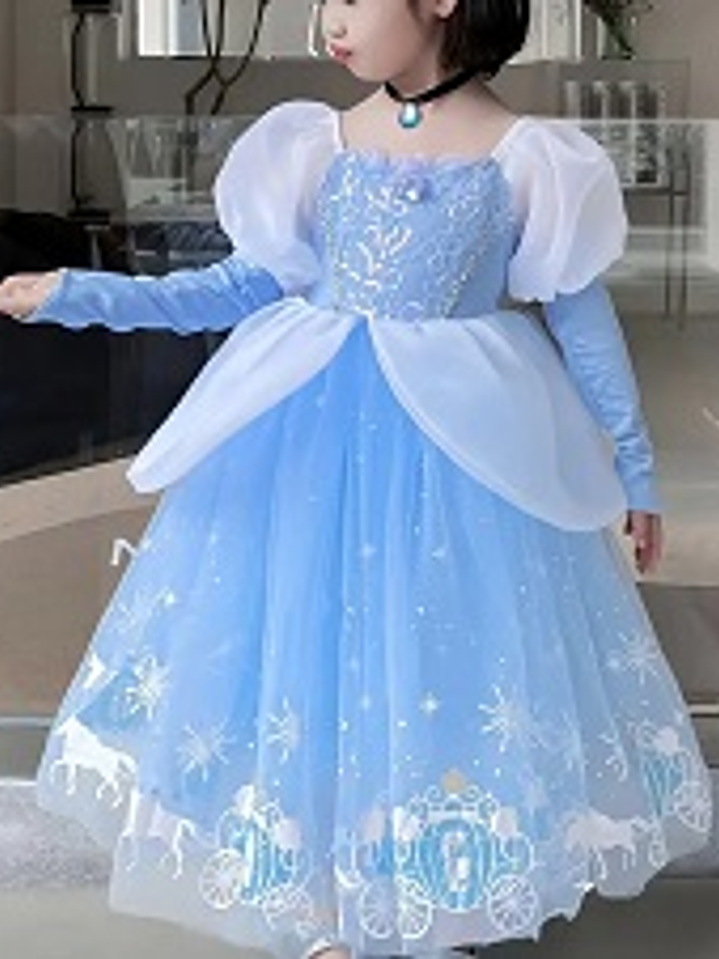 Disfraz de Cenicienta – Vestido Azul con Guantes (Talla 4) 4