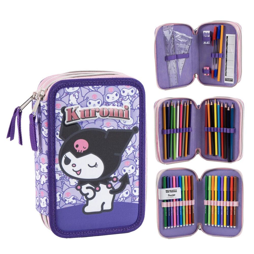 Hello Kitty Kuromi triple pencil case 1